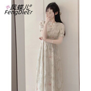鳳蝶兒新中式連衣裙2024年夏季新款韓版國風小個子改良旗袍裙長裙子夏天 1033新中式連衣裙 M