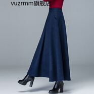 vuzrmm輕奢冬季新款加厚毛呢半身裙女格子長裙a字裙高腰大擺長裙冬長裙 藏藍格子 S 腰圍1.8-1.9尺長度85厘米