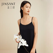金三塔真絲睡衣女100%桑蠶絲簡(jiǎn)約真絲吊帶裙睡裙 黑色【有花邊】 L