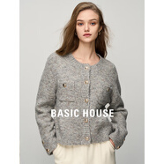 BASIC HOUSE/百家好針織開衫小香風(fēng)外套女秋冬新款寬松百搭氣質(zhì)毛衣女O 灰色 實(shí)物以白底為準(zhǔn) L