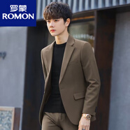 羅蒙（ROMON）春季設(shè)計(jì)感西裝外套男棕色西服立體垂感青年休閑約會(huì)小西裝單西潮 棕色 高質(zhì)感 S 90-105斤