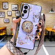 Yswen OPPOReno10手機(jī)殼鏡頭全包防摔蝴蝶水鉆保護(hù)套帶支架掛繩掛脖女款新品網(wǎng)紅潮流高級感 【羅蘭紫】蝶戀花玫瑰水鉆支架丨帶長掛繩+全屏膜 OPPO Reno10