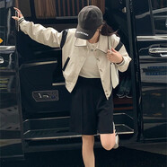 托瑪菲 早秋款女裝外套女春秋學(xué)生秋季新款休閑百搭撞色工裝短款棒球服韓版寬松小個(gè)子顯瘦夾克上衣服外搭薄 米色 M