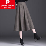 皮爾卡丹（pierre cardin）女裝加厚毛呢半身裙秋冬2025新款高腰顯瘦中長款大擺百褶a字垂 深灰色 均碼 適合91-150斤