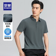 羅蒙（ROMON）冰絲彈力短袖t恤男夏季薄款華夫格翻領(lǐng)Polo中青年無(wú)痕涼感T恤男 綠灰 175（建議120-140斤）