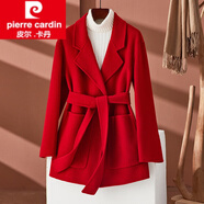 皮爾卡丹（pierre cardin）女裝2025秋冬新款雙面羊絨大衣女短款小個子羊毛大衣毛呢外套新品 磚紅色  L 120-140斤