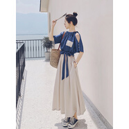 GOCHIEI連衣裙女2025夏裝新款法式氣質(zhì)設計感衣服小眾到及腳踝長(cháng)裙子夏季 藍色 S 體重90-108