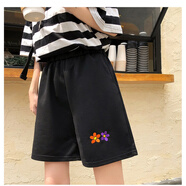 瑟空（SEKONG）2025夏新款短褲女學(xué)生休閑運動(dòng)褲寬松直筒韓版印花高腰闊腿褲LLG 黑色017花 XL