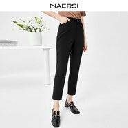 娜爾思（NAERSI）商場(chǎng)同款松緊高腰立裁九分小腳褲女新款鉛筆褲 黑色 M