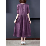 【撿漏】高檔輕奢品牌【刺繡】苧麻連衣裙女2022夏棉麻亞麻高端名媛氣質(zhì)女人味大尺碼女裝紫羅蘭 M85-105斤