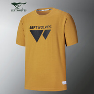 七匹狼【狼族部落】短袖t恤圓領(lǐng)套頭上衣夏季薄款舒適中青年男裝半袖衫 604(杏黃)  180/100A/XL