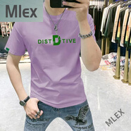 MLEX藍(lán)晟依男裝短袖.t恤2023新款潮流ins字母修身百搭男士半袖上衣 淺紫 M 建議90-115斤
