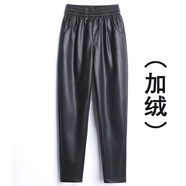 真皮皮褲女綿羊皮加絨女士皮褲保暖女哈倫褲秋冬新款高腰寬松小腳蘿卜褲九分褲潮 黑色加絨 4XL
