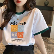 歐洛黛短袖t恤女2025夏季新款寬松百搭顯瘦時尚休閑體恤女上衣女士短袖 [綠領(lǐng)] 四方熊 L