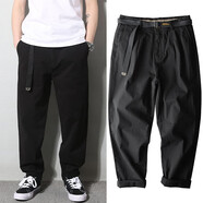 優(yōu)崛（YOUJUE）束腳褲男修身青春休閑褲男士縮口收腳錐形長(cháng)褲子寬松街頭風(fēng)國潮牌 黑色 直筒 40