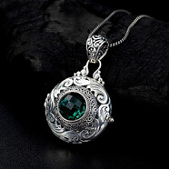 藏漢屋 925銀鏤空可打開(kāi)裝東西熏香丸球水晶嘎烏盒空心香囊香水散香盒項鏈吊墜中小噶烏女 配50厘米鈦鋼項鏈