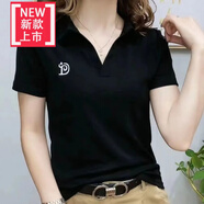 【特價撿漏】品牌輕奢高檔帶領(lǐng)t恤女體桖衫女夏季新款全棉T恤polo衫女女翻領(lǐng)短袖女士寬松短款上衣Po 【2171】黑色 XL 建議115-130斤穿