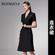 睿諾白色短袖連衣裙2020新款雙排扣職業(yè)女西裝裙套裝高端英倫風(fēng)工作服 連衣裙(黑色) XL