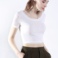 朵胤短款半截網(wǎng)紗打底衫女夏季短袖半身露臍瑜伽上衣薄沙T恤蕾絲小衫 白色(前雙后單) 2XL