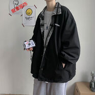 楠子漢秋季外套男韓版潮流潮牌寬松帥氣雙面穿夾克休閑情侶裝秋裝上衣服 黑色 XL