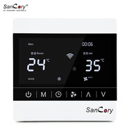 SANCORYwifi遠(yuǎn)程控制中央空調(diào)溫控器面板風(fēng)機(jī)盤管控制器開(kāi)關(guān)水地暖一體機(jī) 水暖 風(fēng)機(jī)二合一白色  8902 帶WiFi