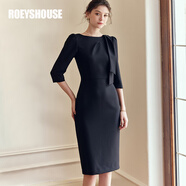 ROEYSHOUSE羅衣知性黑色修身連衣裙女秋裝新款時尚七分袖包臀裙子08943 黑色 S