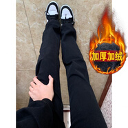 巧除黑色加絨牛仔褲女秋冬2025新款冬季高腰煙管褲顯瘦寬松直筒長(cháng)褲子 黑色長(cháng)褲【加絨】身高155-165 L 【建議106-115斤】
