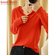 LOVER RUCCI純棉連帽衛(wèi)衣女春秋薄款寬松長袖帶帽針織打底衫內(nèi)搭毛衣洋氣上衣 橘紅色 XL
