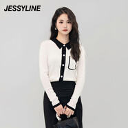 JESSYLINE杰茜萊白色百搭針織開(kāi)衫女秋冬新款黑色打底毛衣潮 商場(chǎng)同款 白色 均碼