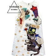 SHIROMA新款時(shí)尚卡通貓咪印花手工釘珠寬松減齡背心裙小清新連衣裙 白色-輕奢品質(zhì) L