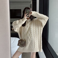 Radinka2025秋冬新款寬松針織衫慵懶麻花復古日系軟糯加厚套頭毛衣女QLXS 杏色 XL 建議120-130斤