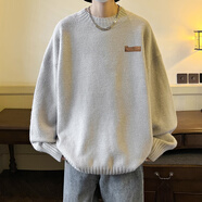 OEMG  半高領(lǐng)毛衣男春秋冬季加絨加厚套頭線衣潮牌寬松打底針織衫外套 DMY354灰色 XL [建議120-135斤]