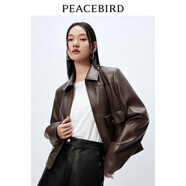 太平鳥黑色PU皮衣外套女美拉德2025春裝新款時尚高級感翻領(lǐng)外套女 咖色 M