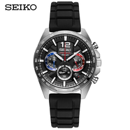 精工（SEIKO）手表 Chronograph 計時(shí)系列樹(shù)脂表帶三眼石英男士手表跨年禮物 黑盤(pán)膠帶