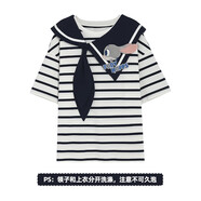 森女部落原創(chuàng  )朱迪迪士尼聯(lián)名學(xué)院網(wǎng)球風(fēng)上衣條紋套裝兩件套半身裙 白色T恤（單件） M