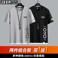 JEEP SPIRIT吉普短袖T恤男純棉夏季半袖半截袖體恤男士中青年休閑 8175淺灰色+8175黑色 L (120斤-135斤)