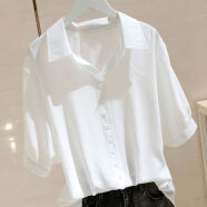 传祺威登高含棉V领短袖衬衫女夏薄款2022新款韩版宽松显瘦设计感上衣 白色 2XL 135-150斤