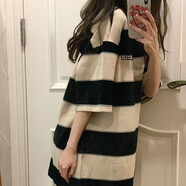 艾妃琳衣服女夏天的夏季短袖T恤女上衣國(guó)潮牌條紋美式復(fù)古短袖T恤女夏季 黑色-面料-體桖女 M 86-105斤-體桖女