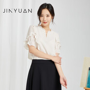 金苑雪紡襯衫女短袖2022夏季新款花瓣袖設(shè)計(jì)感小眾上衣A222105 杏色 M