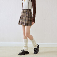 樂(lè )町復古學(xué)院風(fēng)格紋百褶短裙星星鉚釘口袋設計半身裙 中性格紋（現貨） M