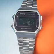 卡西歐（CASIO）手表男女學生表防水方塊復古表兒童電子表F-91W-1/3/A158W/A168W A-168WEM-1EF黑盤槍灰色表帶