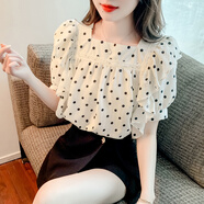 燕潯 夏季短袖甜美雪紡襯衫女2025年新款設(shè)計感波點上衣夏裝方領(lǐng)小衫 圖片色 M (建議95-110斤)