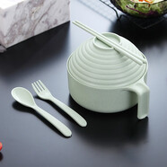 巧居巧具小麥秸稈餐具泡面碗帶蓋飯碗個(gè)人專用碗具套裝湯碗大號(hào)碗筷家用 【薄荷綠】5件套