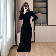 蘇洛琳（SULUOLIN）2025年春天秋冬季新款女士裝連衣裙子長袖氣質(zhì)時尚高端宴會禮衣服 黑色 XL