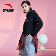 安踏（ANTA）衛衣女士加絨運動(dòng)連帽衫休閑運動(dòng)秋季新款舒適針織套頭上衣 基礎黑-3 XS(適合女155)