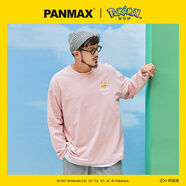 PANMAX寶可夢(mèng)聯(lián)名潮牌大碼男裝皮卡丘印花打底衫加肥情侶長(zhǎng)袖t新款 粉色 L