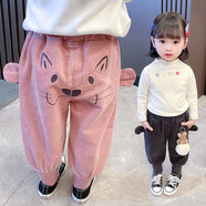 粉筆末端 女寶寶棉褲加絨加厚打底褲冬1-3歲半女童冬裝兩2外穿嬰兒小童褲 粉紅色 90