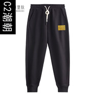 C2潮朝九疊篆國潮官印衛(wèi)褲男潮牌ins抽繩束腳褲男情侶衛(wèi)褲休閑寬松長褲 黑燙金 S 薄款