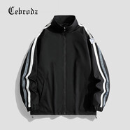 Cebrodz法國 夾克男立領(lǐng)春季新款潮牌ins條紋貼布高街青少年簡(jiǎn)約男士外套 J2209黑色 XL