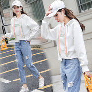 萱戀菲衛衣女2023年新款秋裝女長(cháng)袖連帽時(shí)尚秋季女裝短外套女韓版潮流 白色【Supercat】 L  建議100-115斤